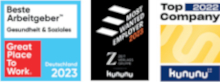 Beste Arbeitgeber - Gesundheit & Soziales - Great Place To Work - Deutschland 2023, Most wanted employer 2023 - kununu, Top Company 2022 - kununu