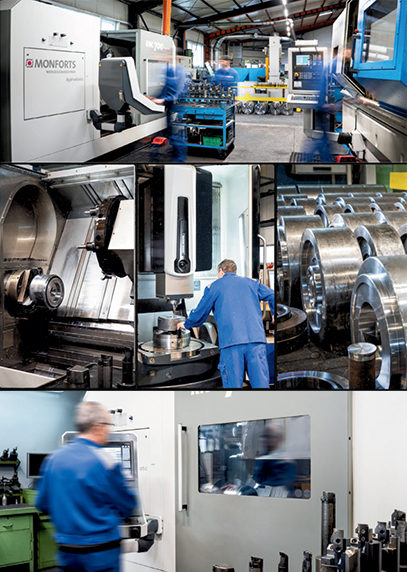 Maschinen und arbeitenden Technikern.