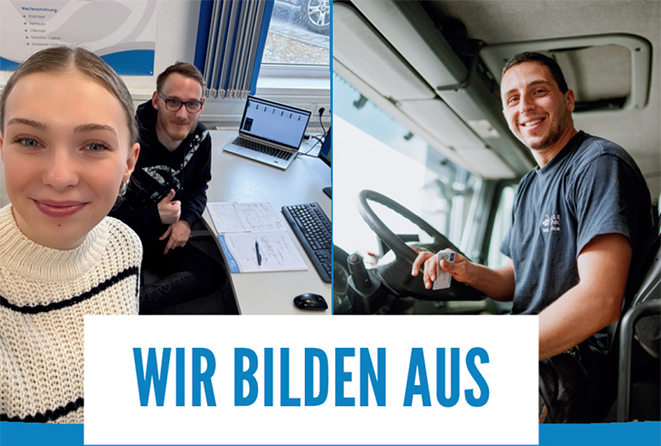 Fahrer und Bürofachangestellte am Arbeitsplatz - Wir bilden aus