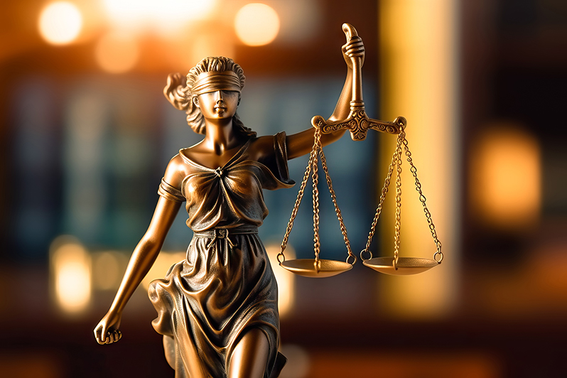 Goldene Justitia-Statue mit Waage