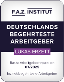 F.A.Z. INSTITUT DEUTSCHLANDS BEGEHRTESTE ARBEITGEBER LUKAS-ERZETT - Basis: Arbegebereputation 07/2025 - faz.net/begehrteste-Arbeitgeber