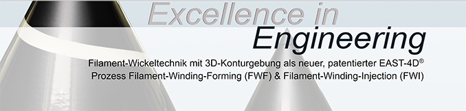 Excellence in Engineering Filament-Wickeltechnik mit 3D-Konturgebung als neuer, patentierter EAST-4D® Prozess Filament-Winding-Forming (FWF) & Filament-Winding-Injection (FWI)
