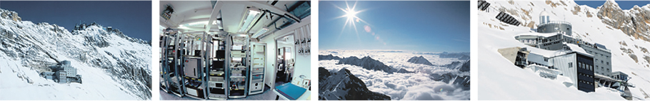 Forschungsgebäude steht in einer verschneiten Berglandschaft.