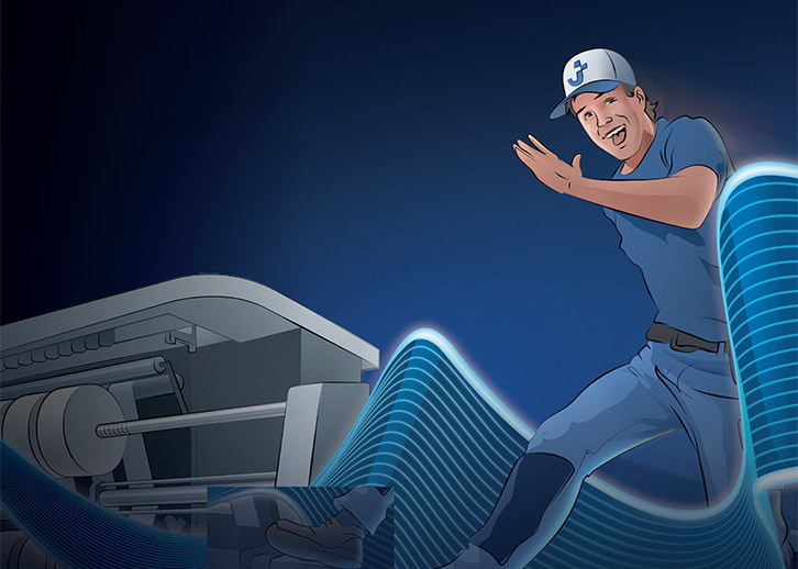Comic laufender Mann in blauer Bekleidung