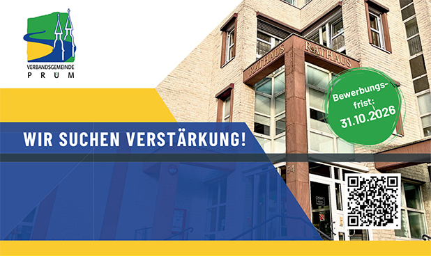 Verbandsgemeindeverwaltung Prüm - WIR SUCHEN VERSTÄRKUNG! - Bewerbungsfrist: 31.10.2026