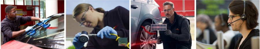 Collage aus Bildern von Arbeitern in der Automobilindustrie