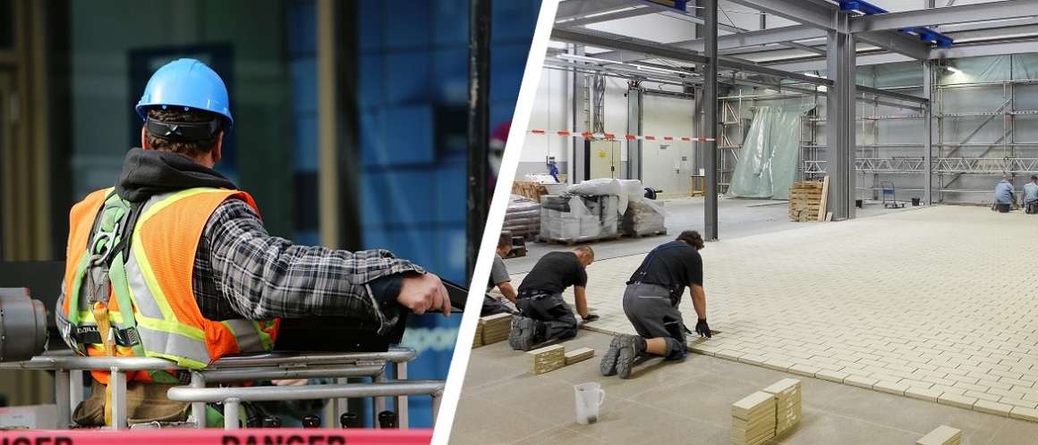 Collage aus Bildern von Arbeitern im Dienst