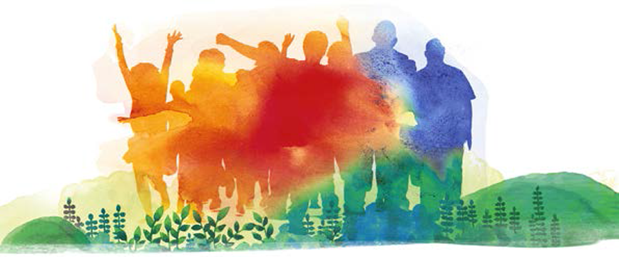 Menschen in Regenbogenfarben-Silhouetten