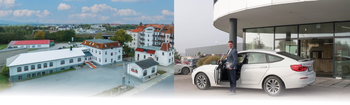 Gebäude Und Herr mit dem Auto