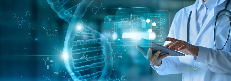 Arzt mit DNA-Darstellung
