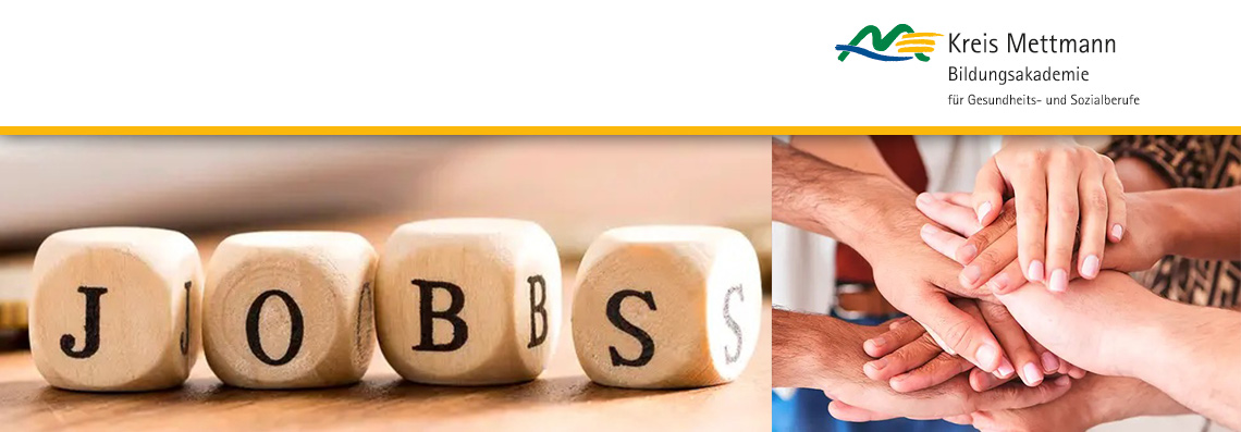 Würfel mit Jobs und vereinte Hände