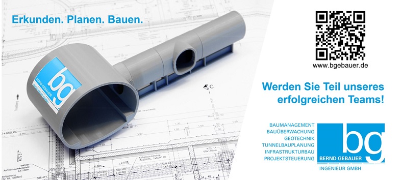 Bauplan mit Rohr und Logo - Erkunden. Planen. Bauen. - Werden Sie Teil unseres erfolgreichen Teams!