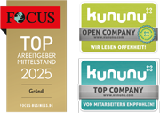 Zertifikate Top Arbeitgeber Mittelstand 2025, Kununu Open Company und Kununu Top Company