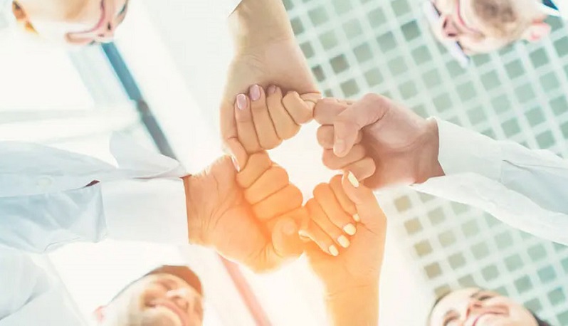 Teammitglieder stoßen Fäuste zusammen