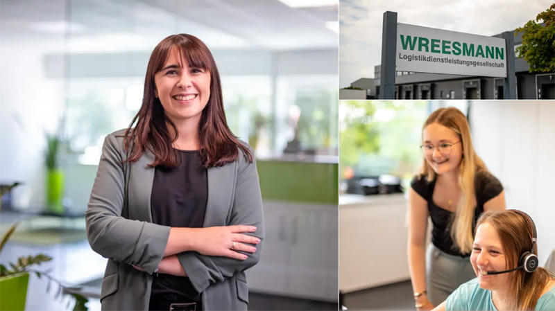 Fotocollage - Frau im Büro, Wreesmann Firmenschild, Zwei Frauen im Kundendienst