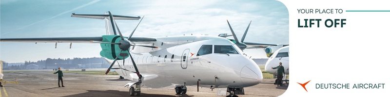 Weißes Turboprop-Flugzeug am Boden