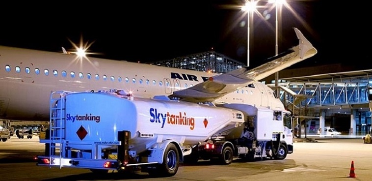 Skytanking LKW neben Flugzeug