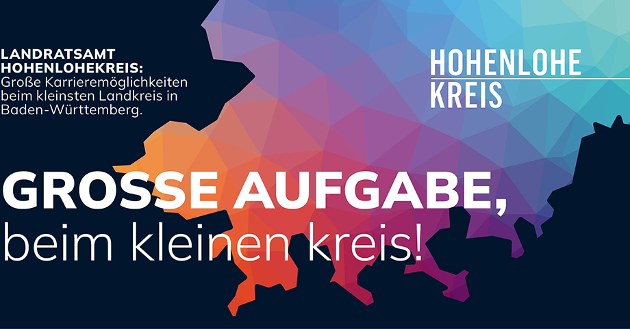 Landratsamt Hohenlohekreis   Große Karrieremöglichkeiten im kleinsten Landkreis Baden-Württembergs. Hohenlohekreis - Große Aufgaben im kleinen Kreis!