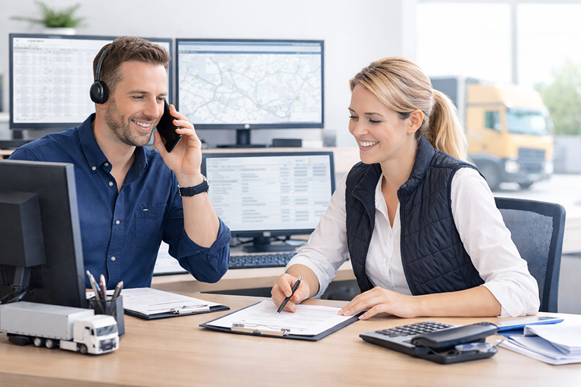 Zwei lächelnde Mitarbeiter