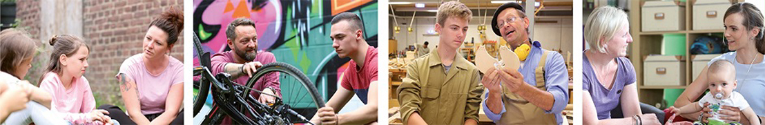 Vier Szenen zeigen Mentoring und Lernen