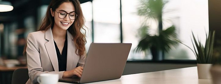 Frau in einer Online-Besprechung am Computer