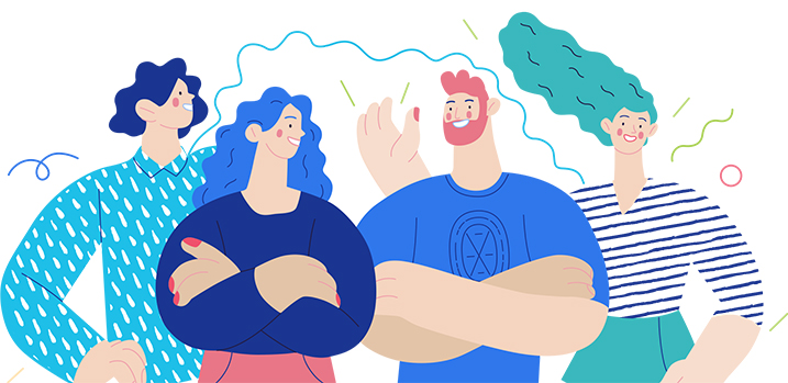 Vier bunt illustrierte Personen