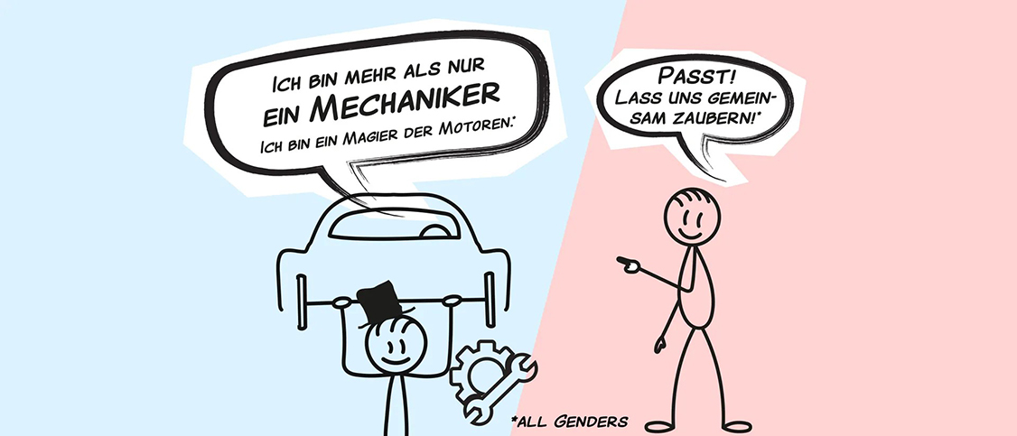 ich bin mehr als nur ein mechaniker. ich bin ein magier der motoren. passt! lass uns gemeinsam zaubern!