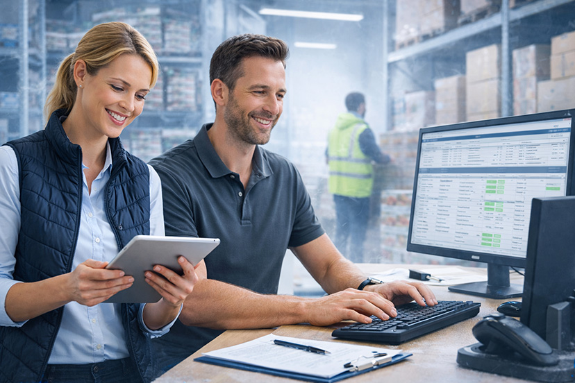 Zwei lächelnde Mitarbeiter