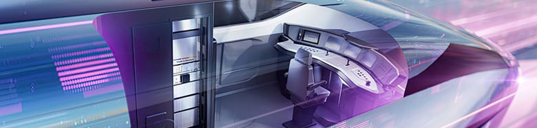 Moderner Zugführerstand mit digitaler Steuerung