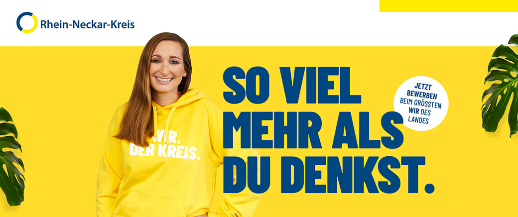 Rhein-Neckar-Kreis - Frau im gelben Hoodie - Jetzt bewerben beim grössten wir des Landes. - SO VIEL MEHR ALS DU DENKST.