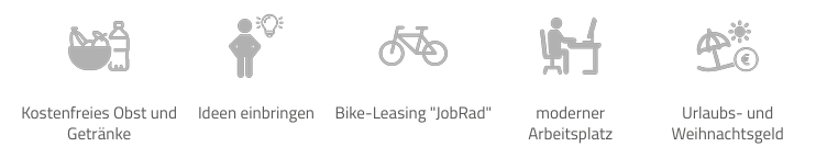 Benefits bei Simon Hegele Healthcare - Kostenfreies Obst und Getränke, Ideen einbringen, Bike-Leasing JobRad, moderner Arbeitsplatz, Urlaubs- und Weihnachtsgeld