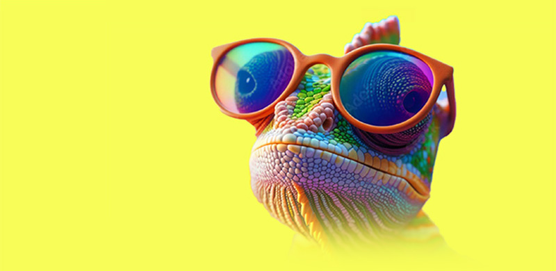 www.stellenanzeigen.de - Bunte Bildcomposition eines Chamäleon mit Brille